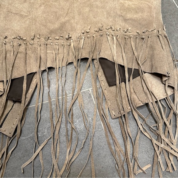 Tan leather western vest long fringe boho cowboy cowgirl - Picture 3 of 10
